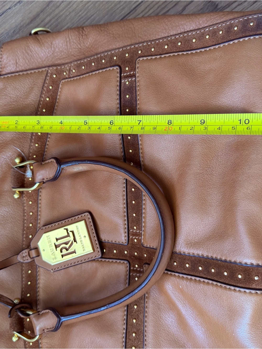 Ralph Lauren Cognac Leather Satchel with Gold Hardware - Picture 7 of 9